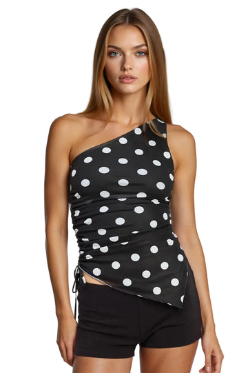 One Shoulder Polka Dot Top