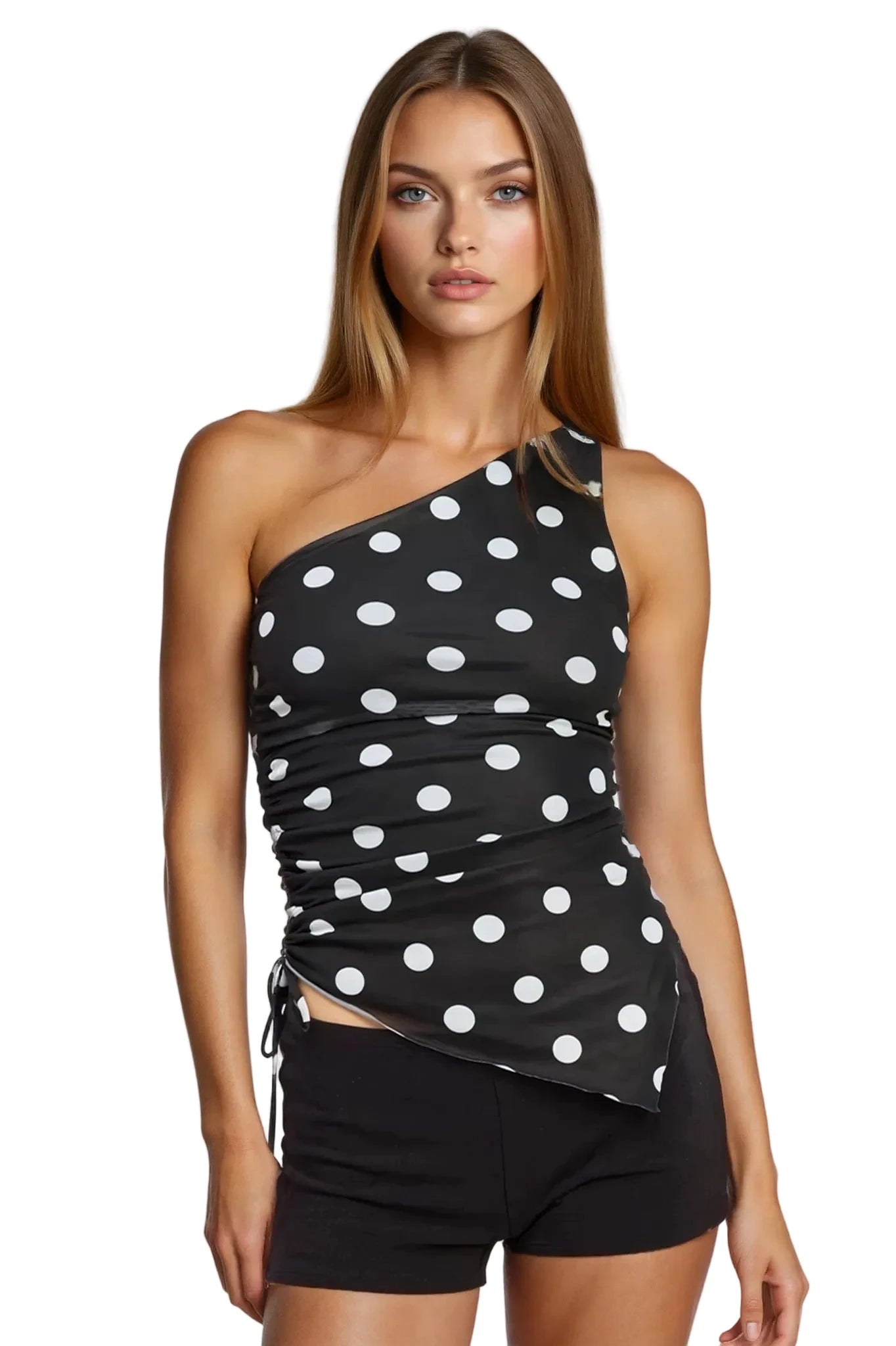 One Shoulder Polka Dot Top