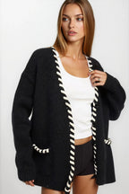 Leather Trim Cardigan