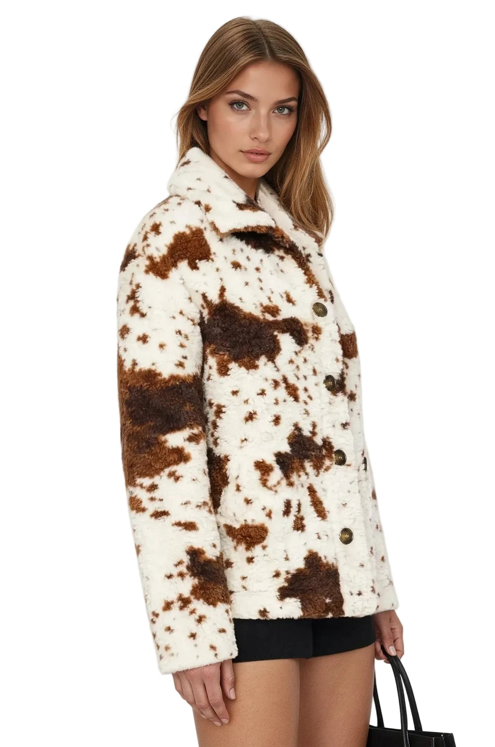 Cow Print Sherpa Jacket