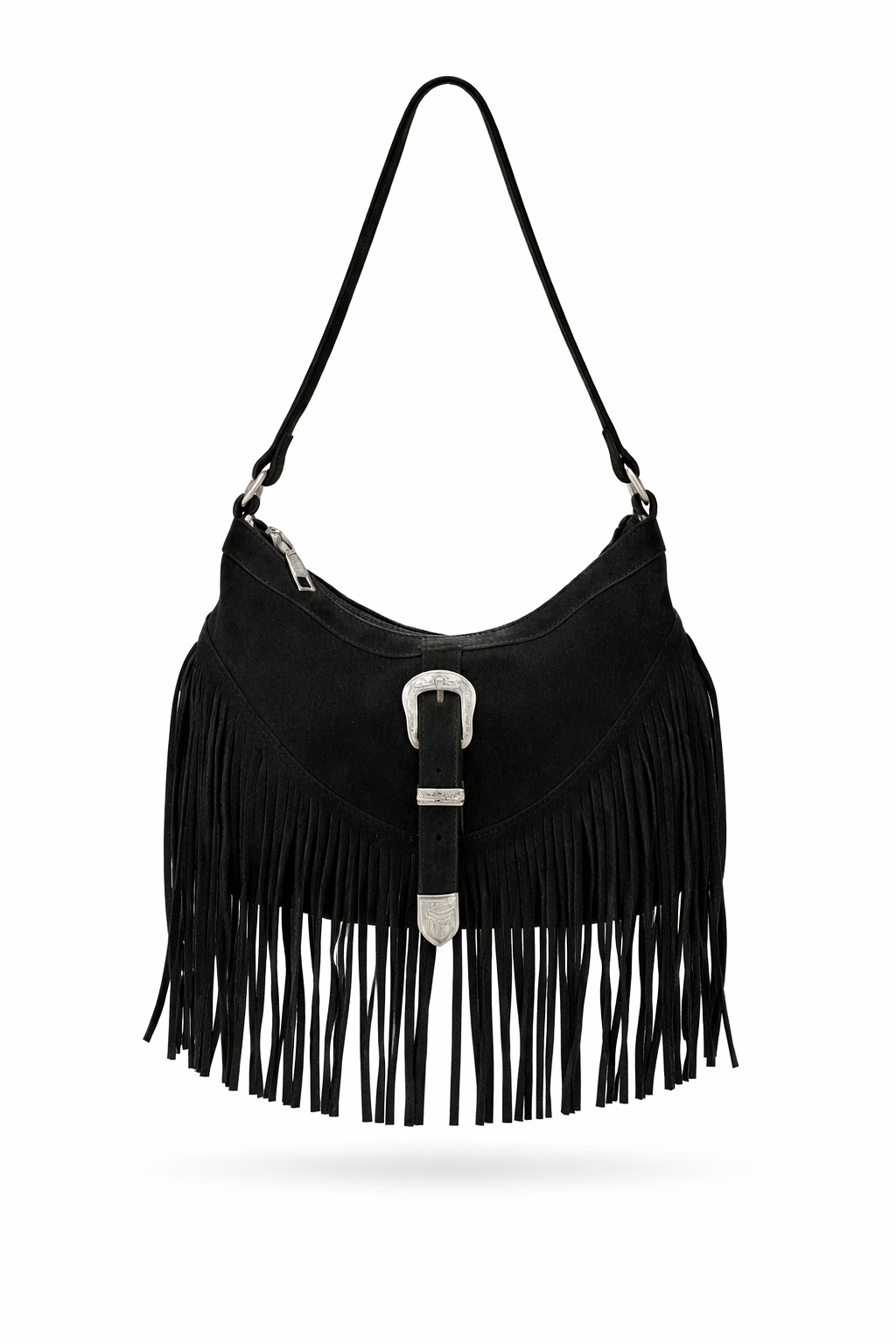 Western Buckle Faux Suede Fringe Bag