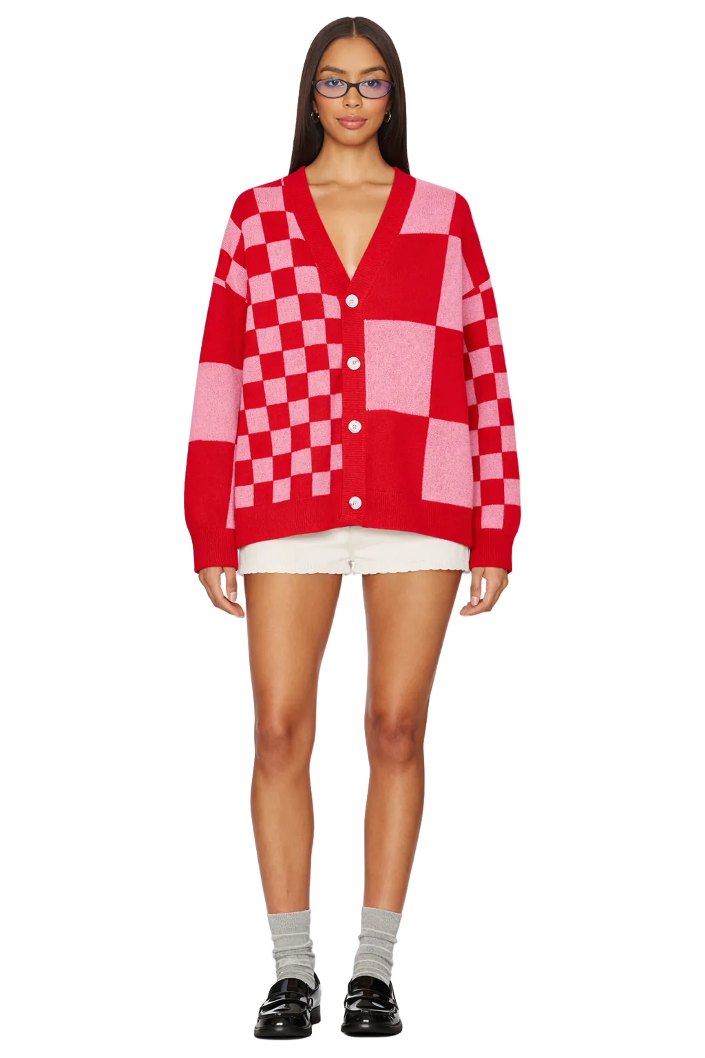 Plaid Knit Button-Front Sweater Cardigan