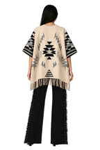 Aztec Fringed Ruana Poncho Sweater Cardigan