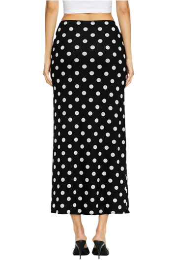 Polka Dot Maxi Front Slit Skirt