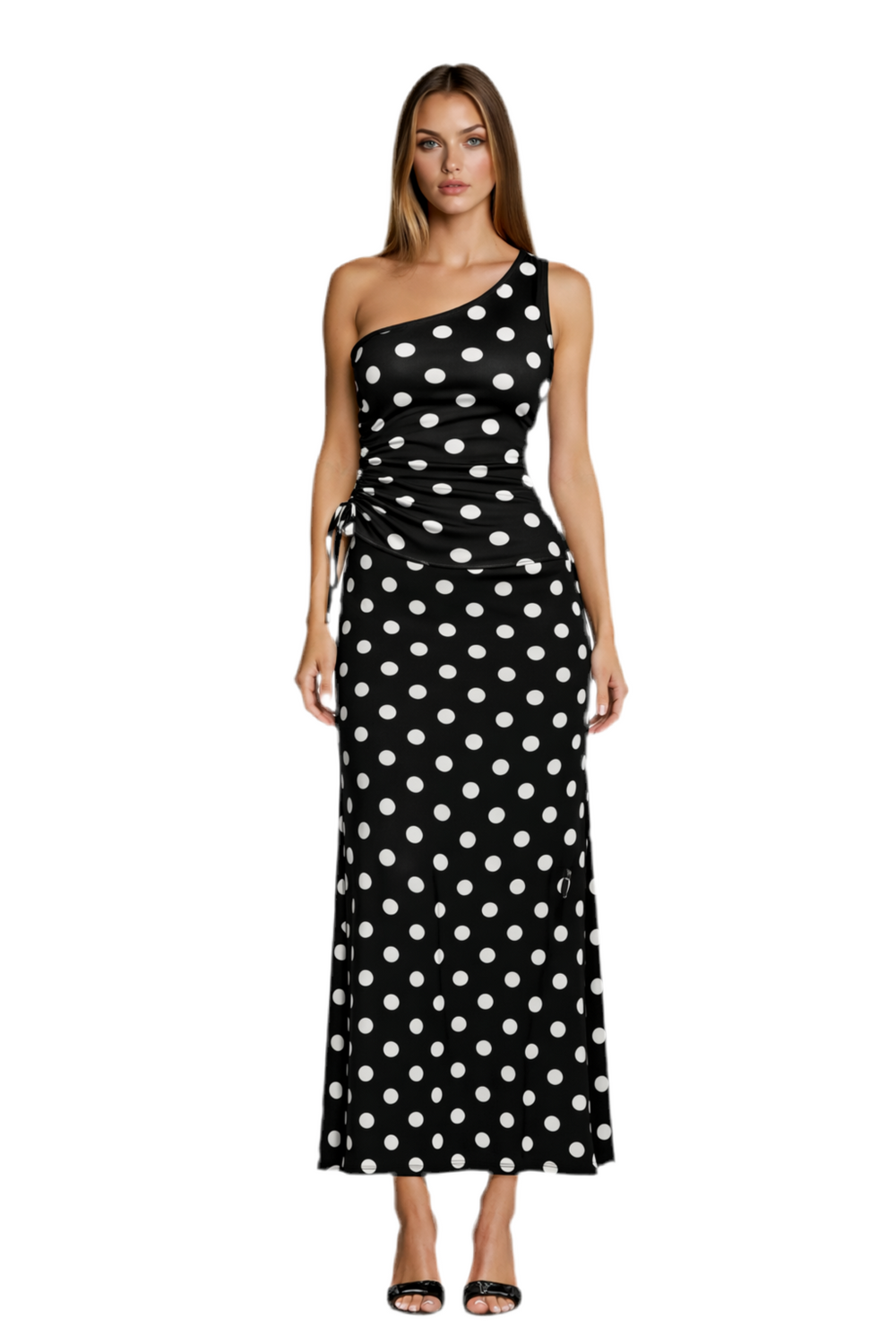 Polka Dot Maxi Front Slit Skirt
