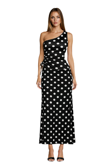 Polka Dot Maxi Front Slit Skirt