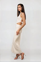 Cream Knit Cutout Midi Dress