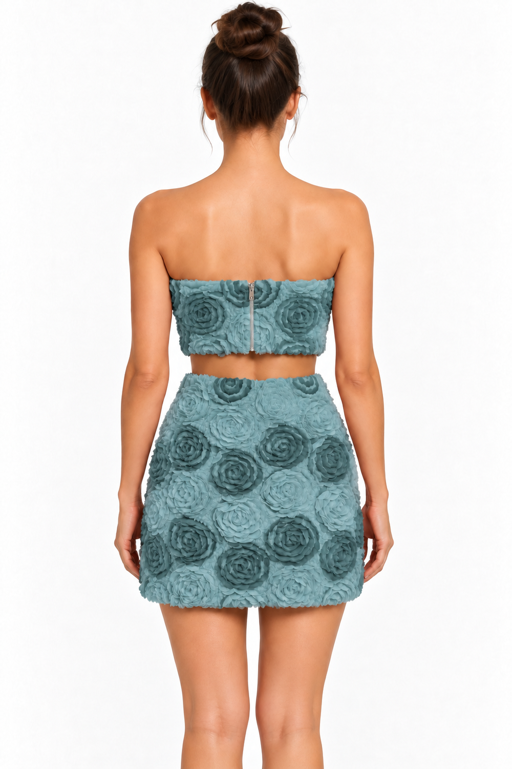 Pretty Garbage Rosette Two-Piece Skirt Set – Teal Blue