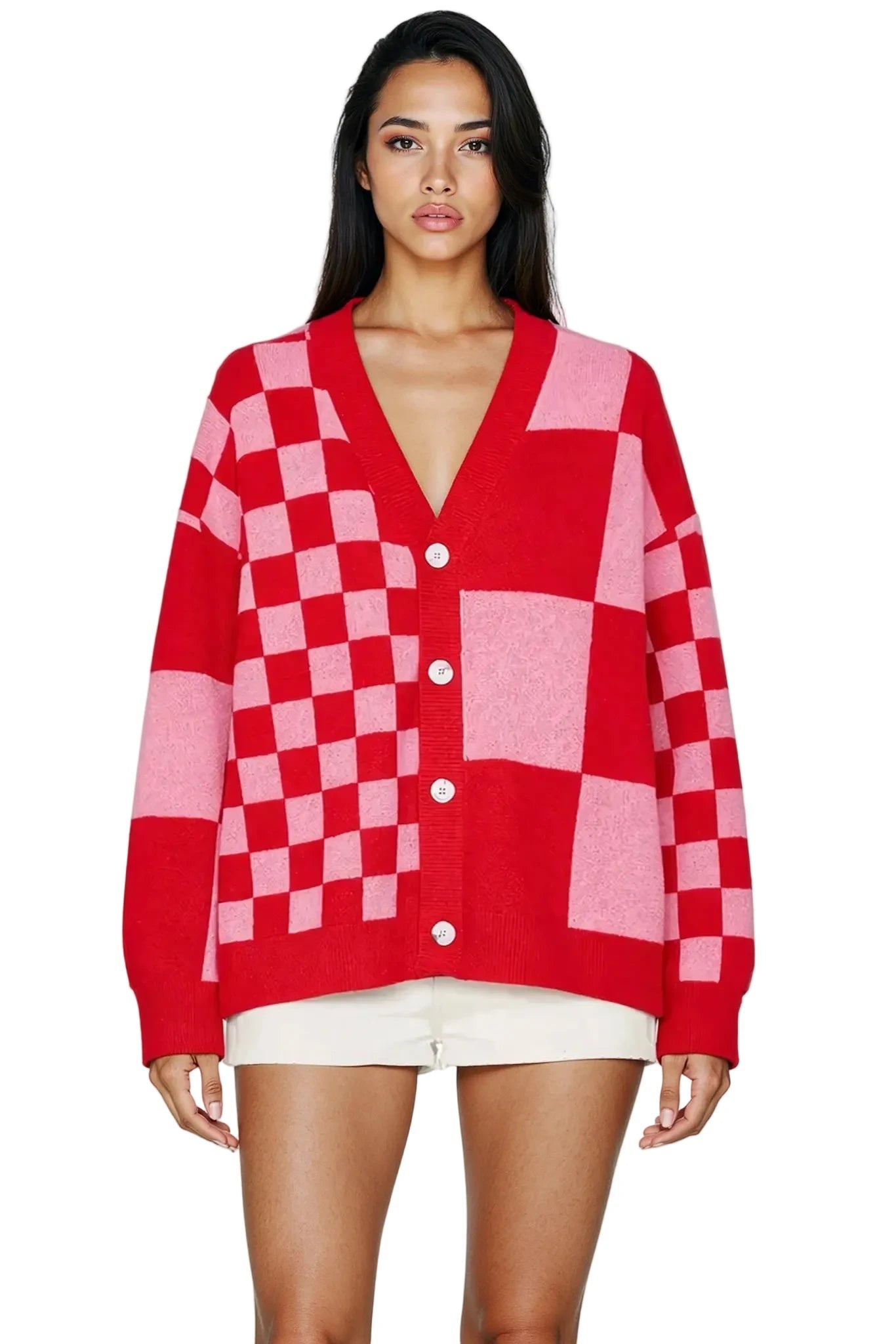 Plaid Knit Button-Front Sweater Cardigan