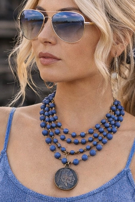 Blue Lapis Collar Necklace with Indian Head Coin