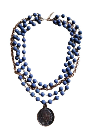 Blue Lapis Collar Necklace with Indian Head Coin