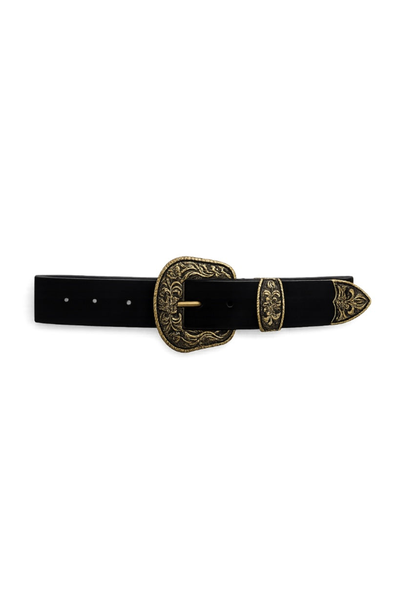 Suede Antique Gold Western Buckle Belt