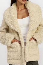 Fur Trimmed Fleece Jacket with Pockets