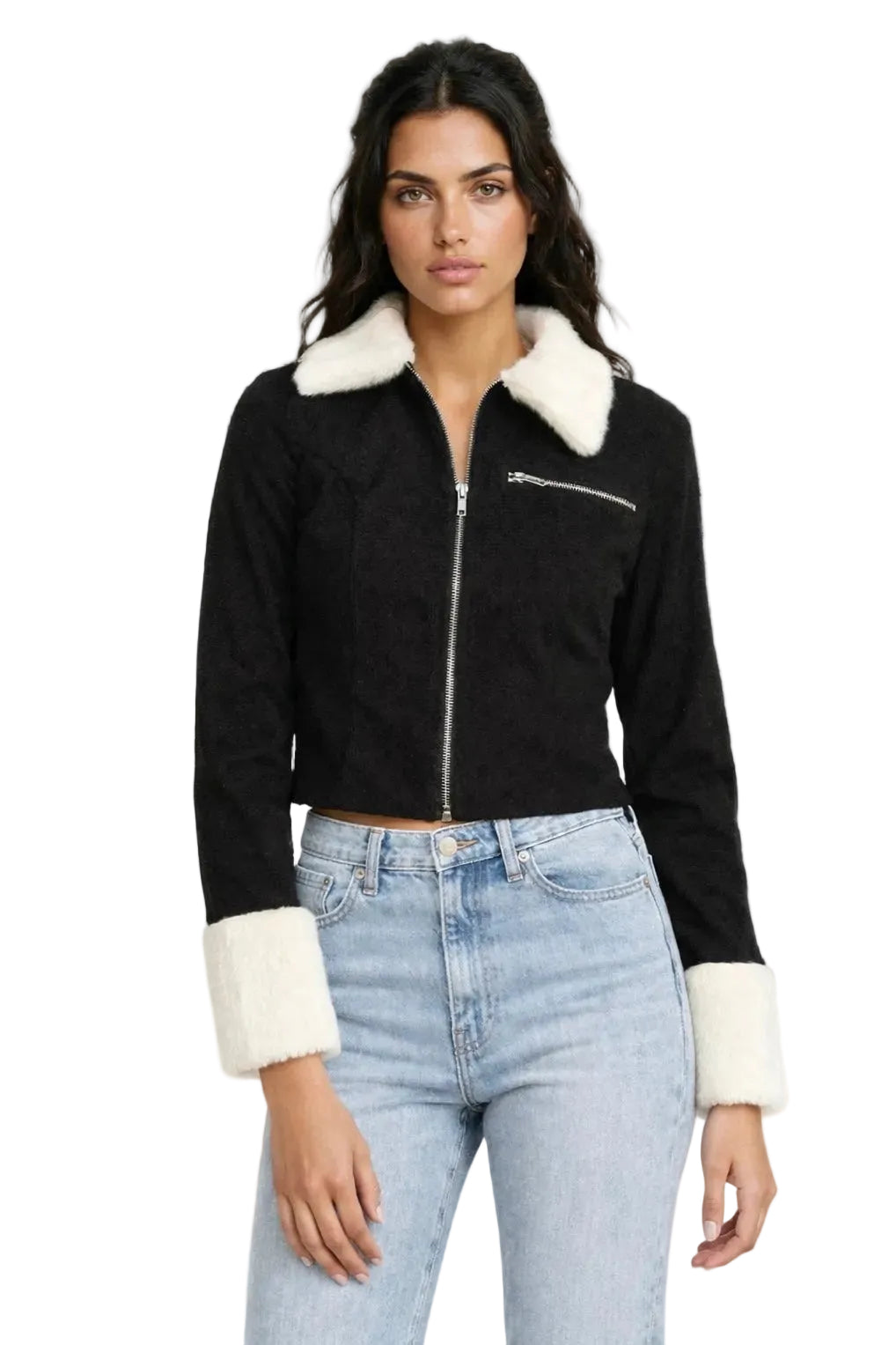 Noir Contrast Collar Crop Jacket