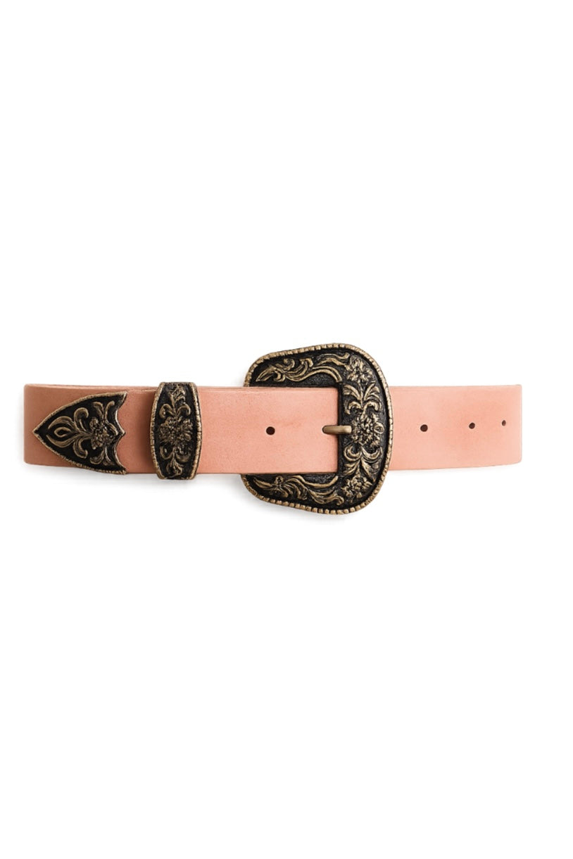 Suede Antique Gold Western Buckle Belt