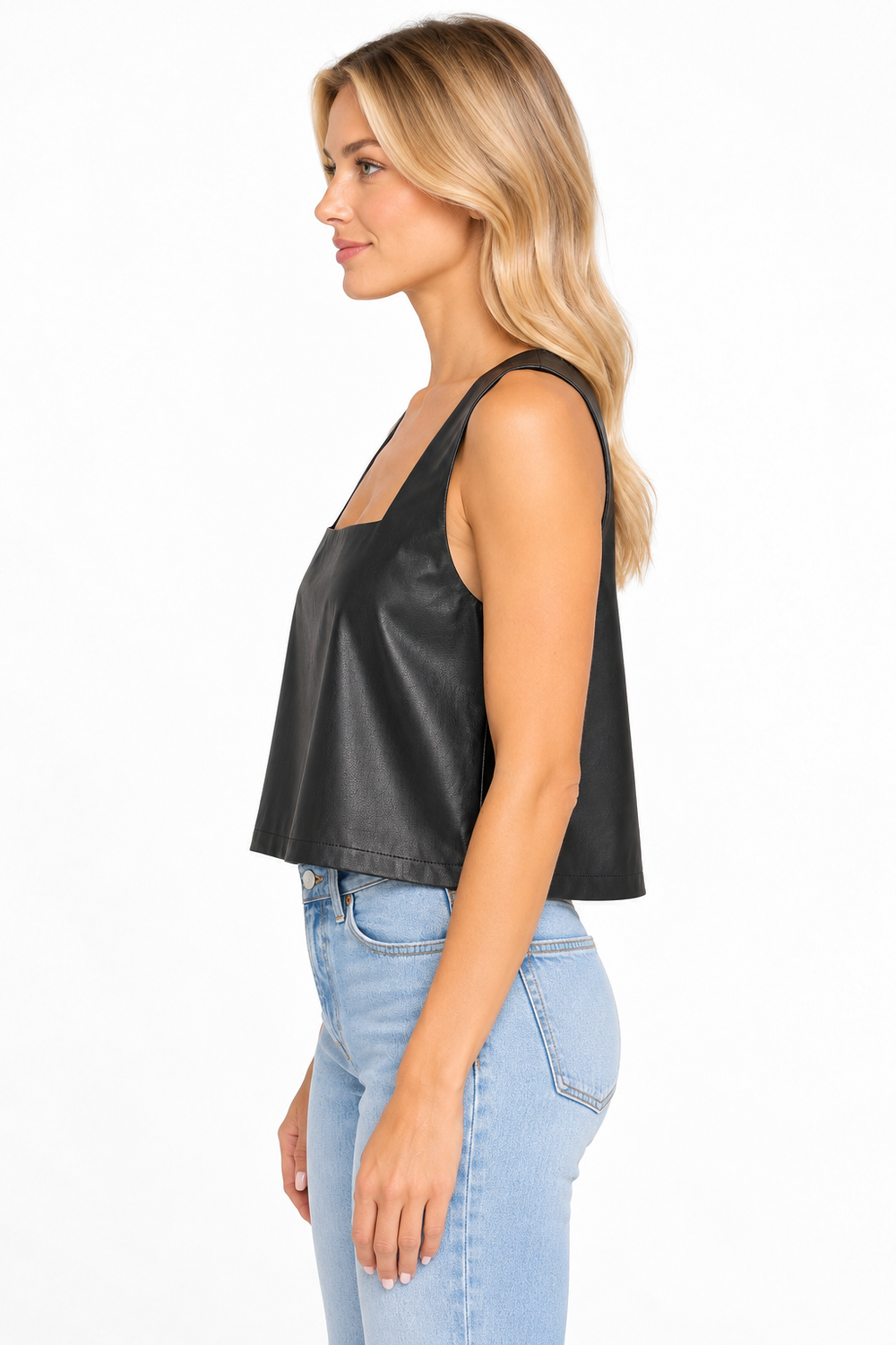 BuddyLove Manning Vegan Leather Cropped Tank Top – Black