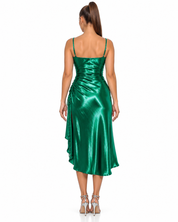 Miss Circle Montego Satin Side-Slit Midi Dress – Green