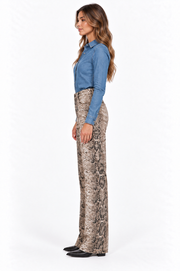 Bailey Rose Snakeskin Print Straight-Leg Pants – Taupe