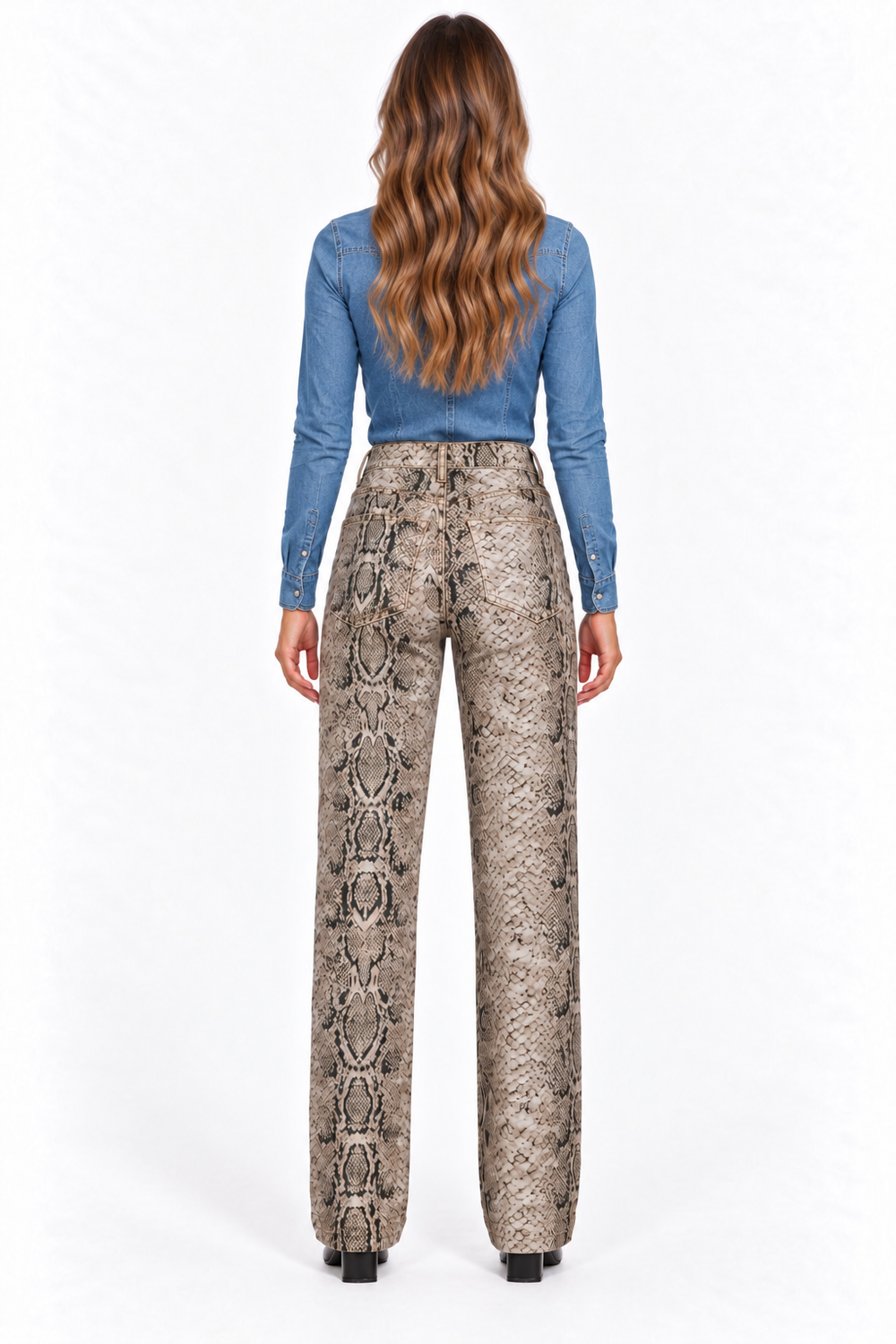 Bailey Rose Snakeskin Print Straight-Leg Pants – Taupe