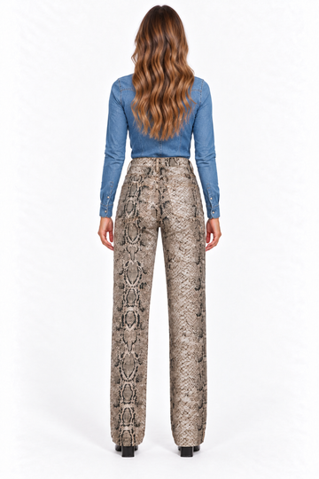Bailey Rose Snakeskin Print Straight-Leg Pants – Taupe