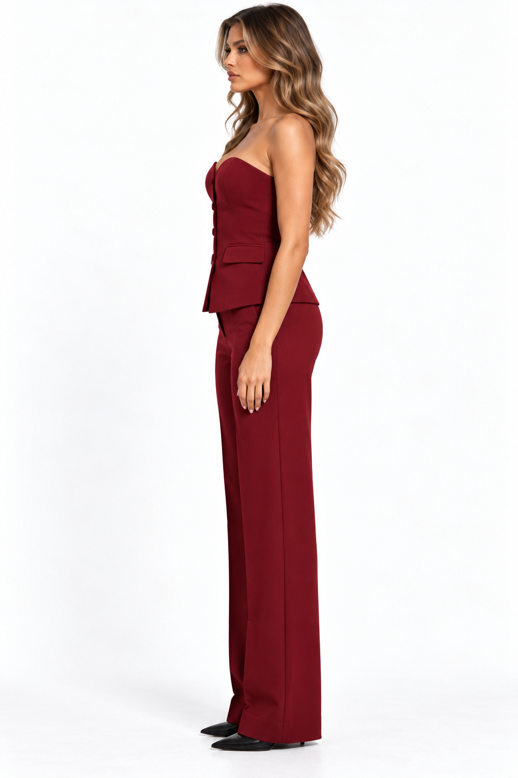 WFFS Sweetheart Strapless Vest & Trouser Set – Burgundy