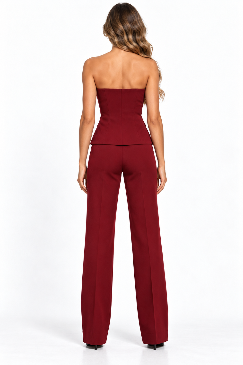 WFFS Sweetheart Strapless Vest & Trouser Set – Burgundy