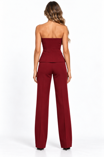 WFFS Sweetheart Strapless Vest & Trouser Set – Burgundy