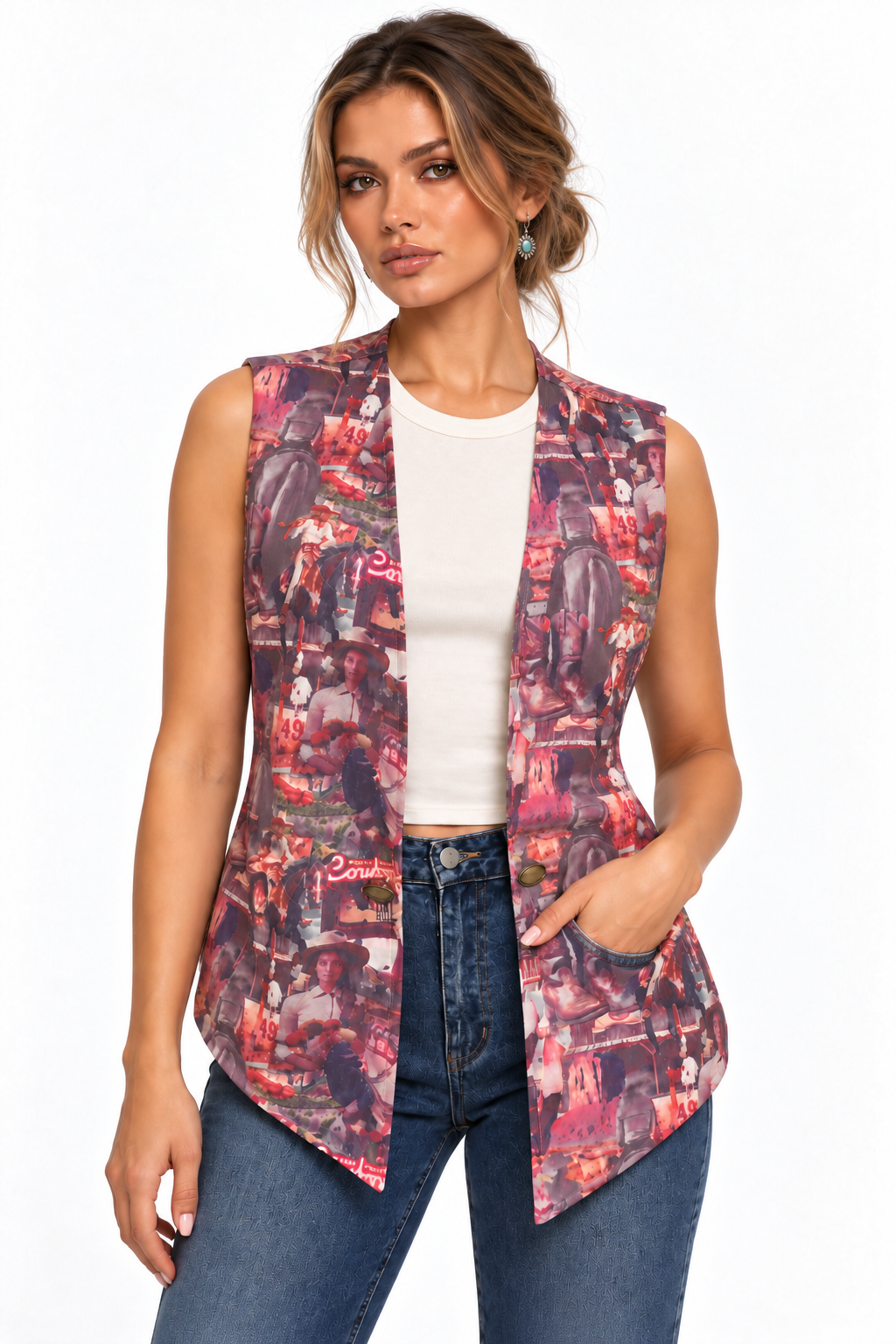 Lucky & Blessed Vintage Cowgirl Collage Vest