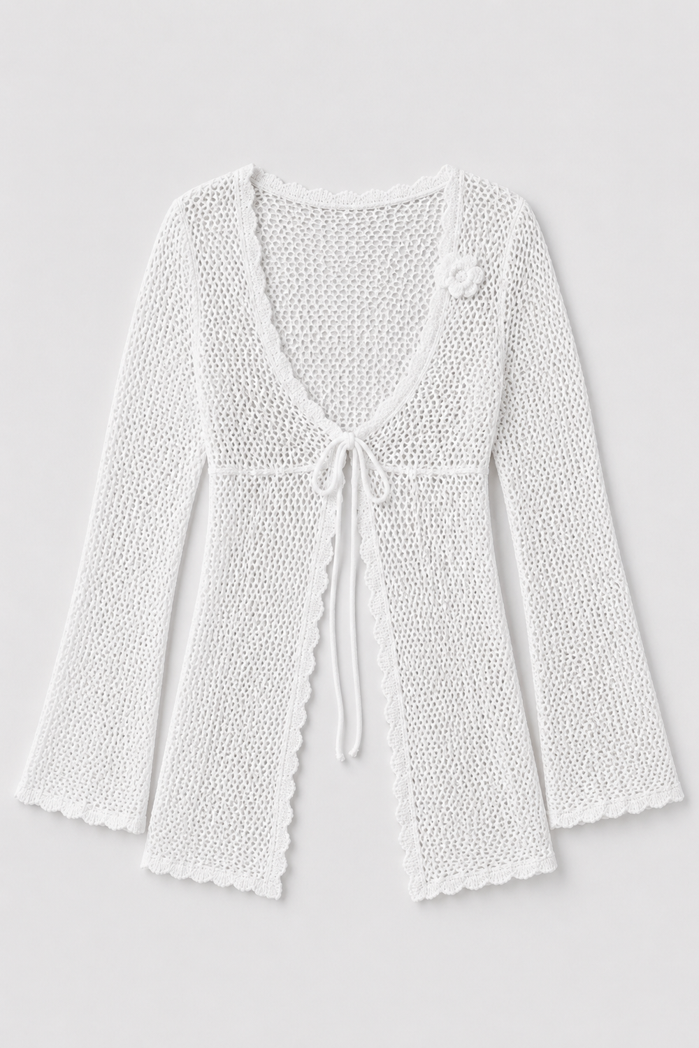 White Crochet Tie Front Top