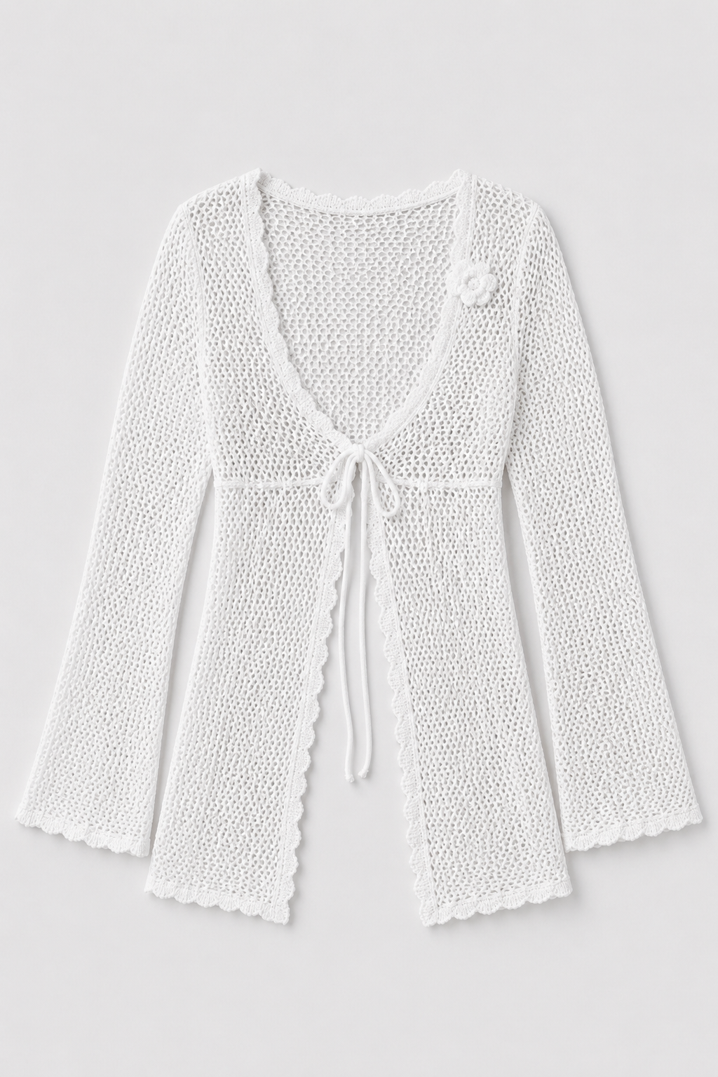 White Crochet Tie Front Top