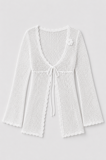 White Crochet Tie Front Top