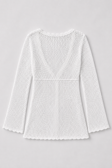 White Crochet Tie Front Top