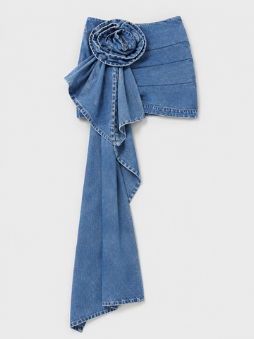 Rosette Denim Wrap Mini Skirt