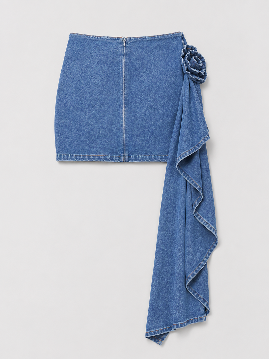 Rosette Denim Wrap Mini Skirt