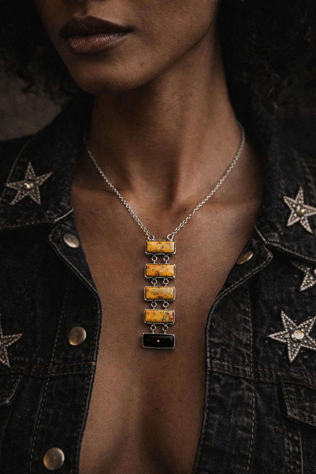 Onyx & Bumblebee Sterling Statement Necklace