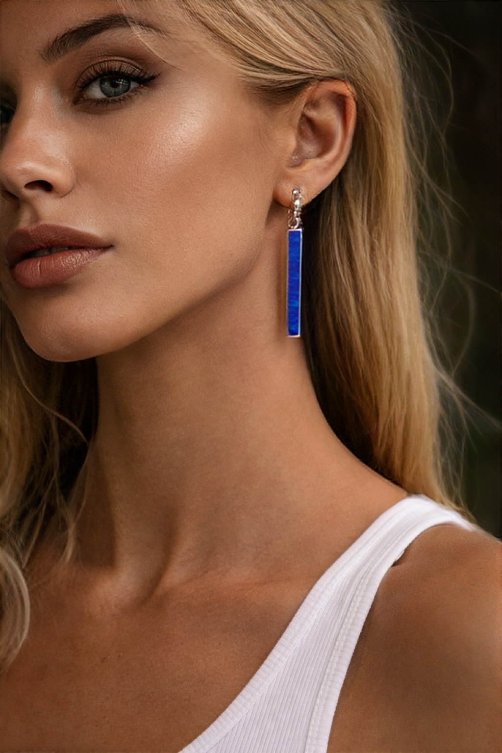 Midnight Blue Opal Column Earrings