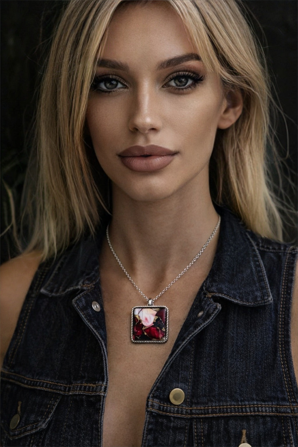 Red Rose Dahlia Sterling Pendant Necklace