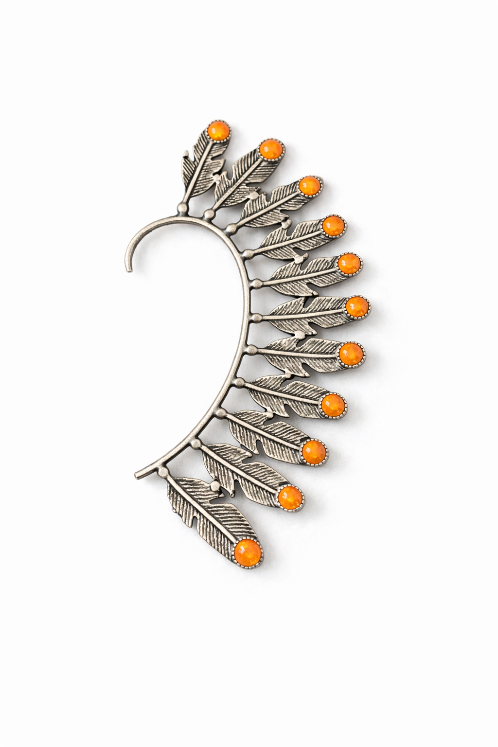 Orange Spiny Oyster Feather Ear Cuff