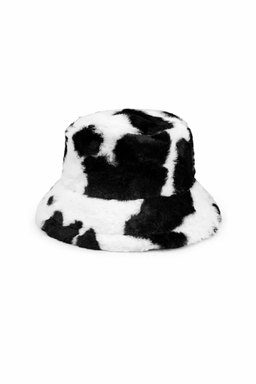 Cow Print Faux Fur Bucket Hat