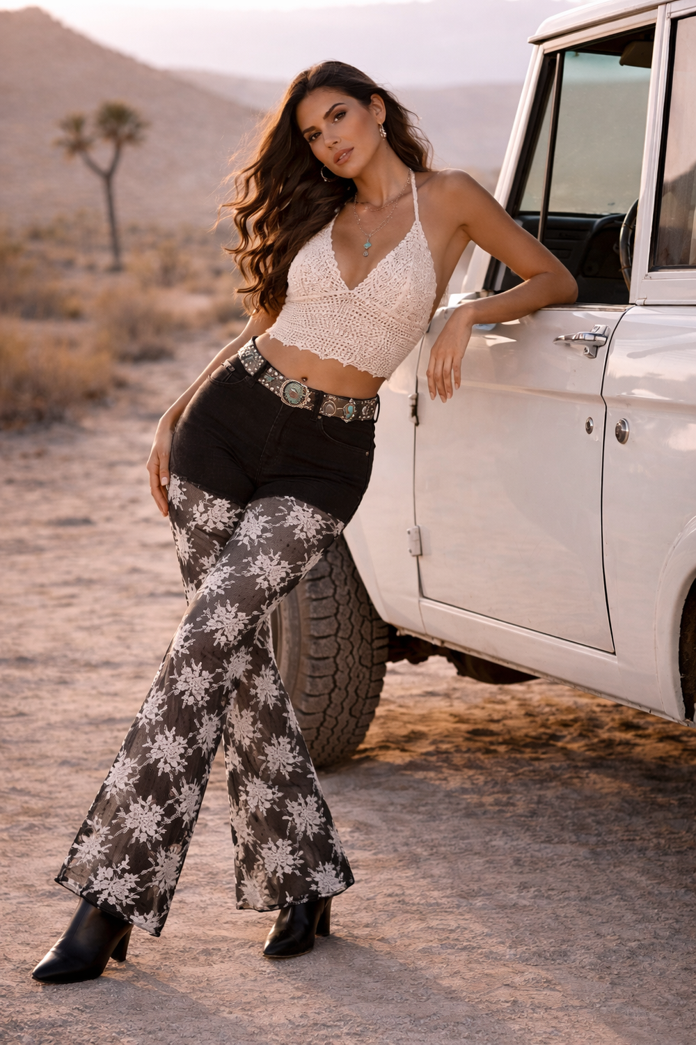 Floral Lace Bell Bottom Jean