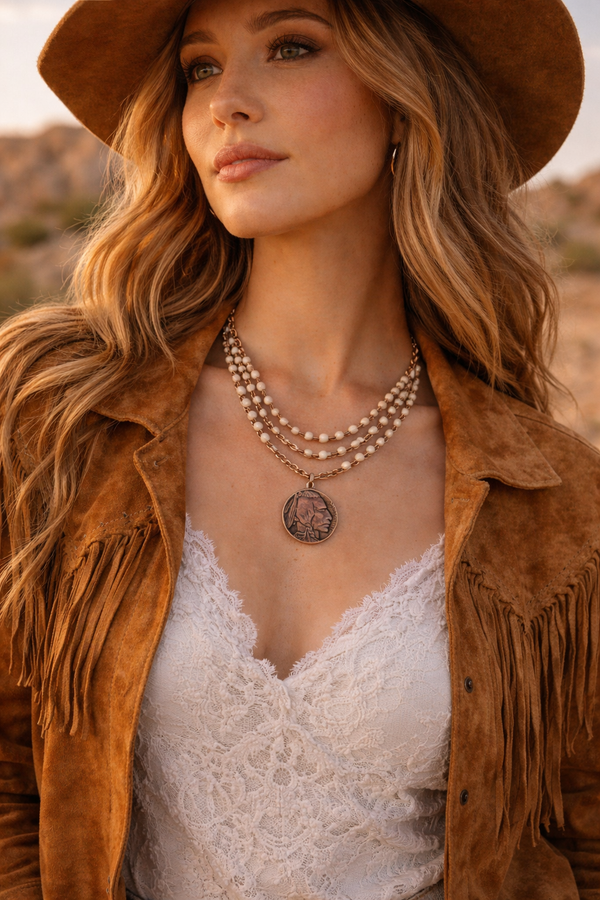White and Copper Coin Necklace.