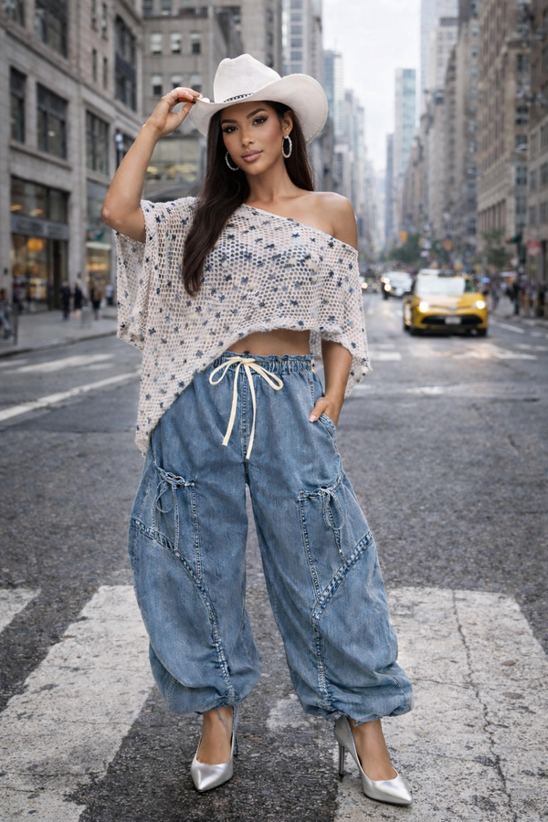 Urban Chic Drawstring Denim Cargo Pants