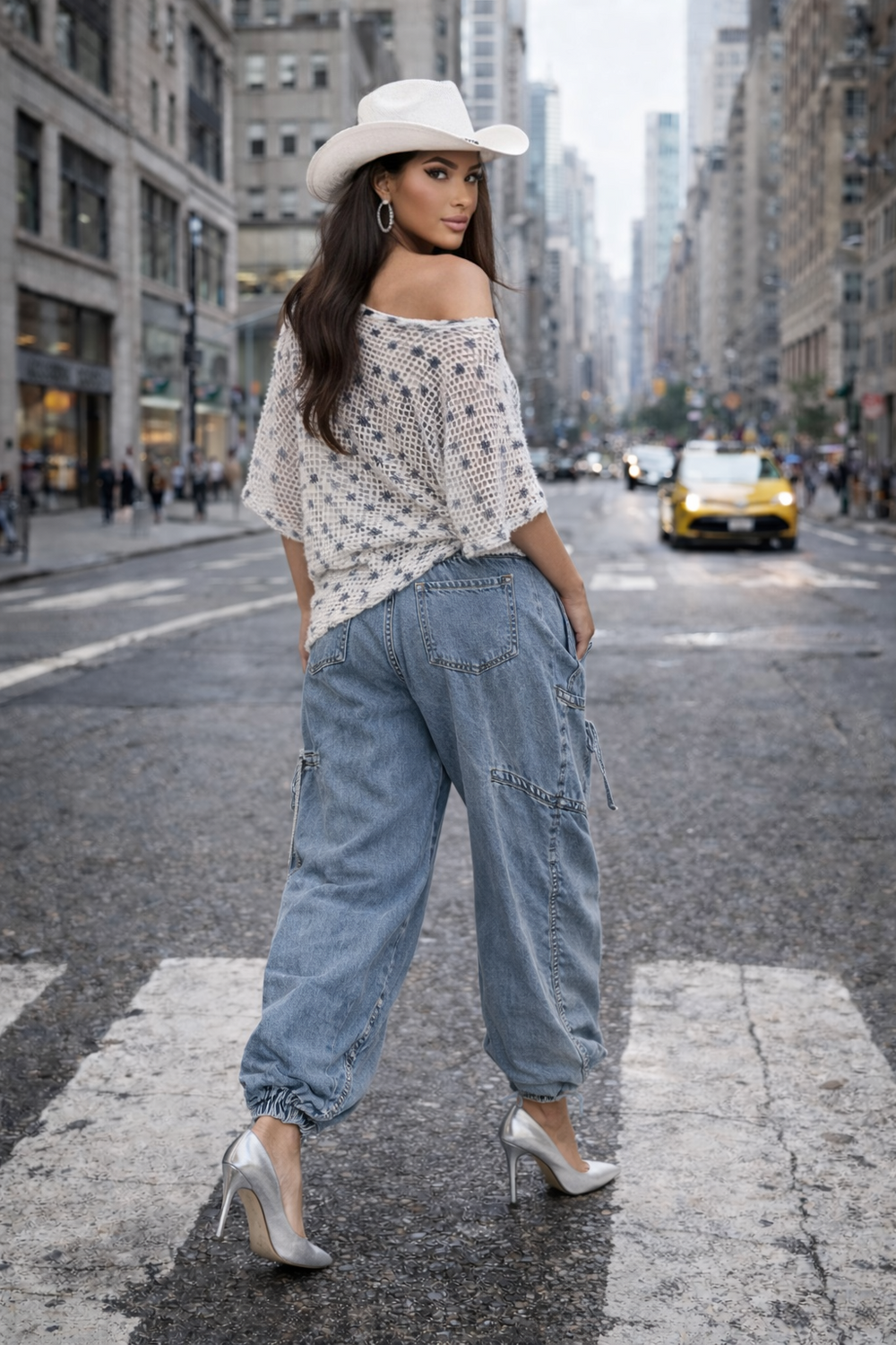 Urban Chic Drawstring Denim Cargo Pants