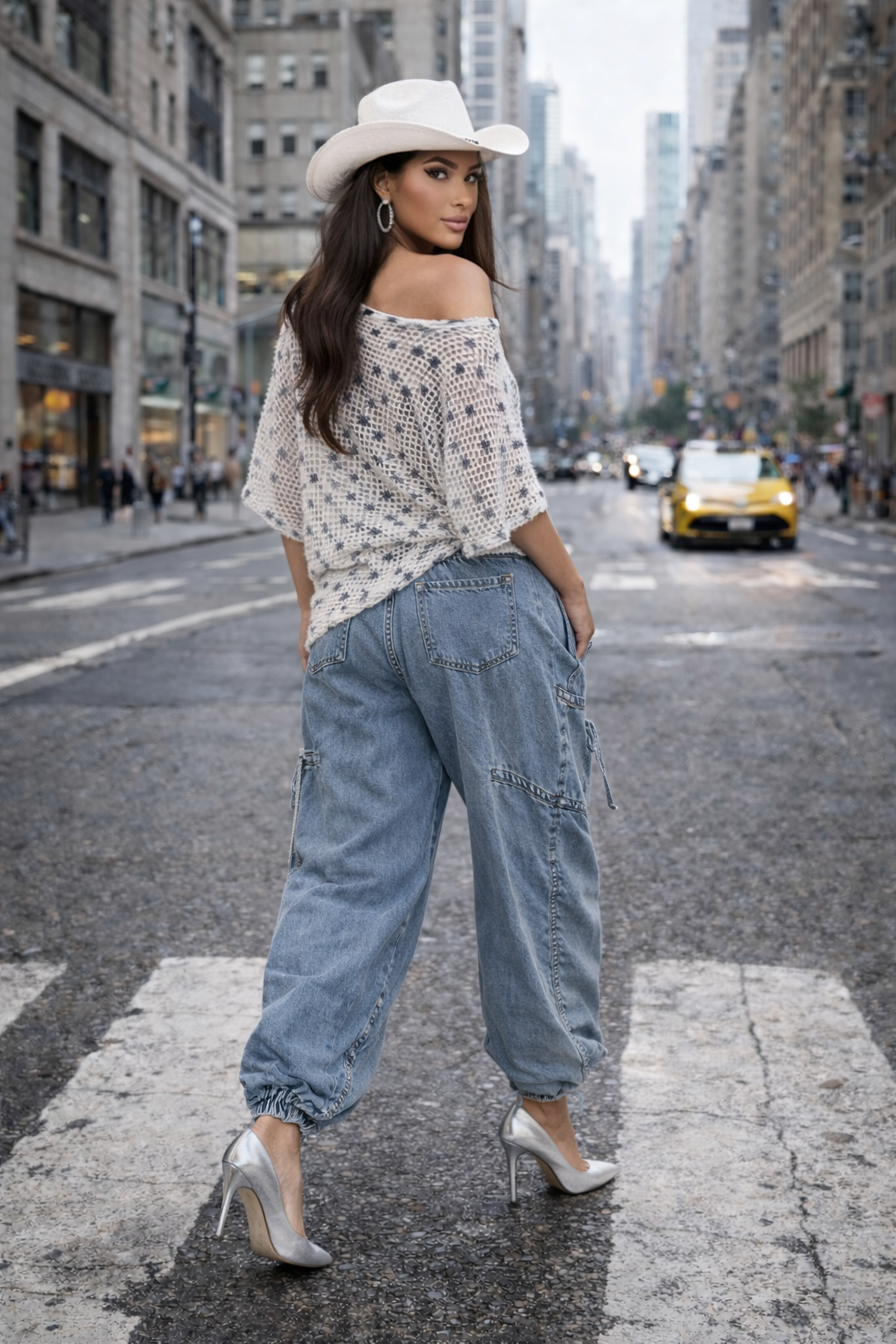 Urban Chic Drawstring Denim Cargo Pants