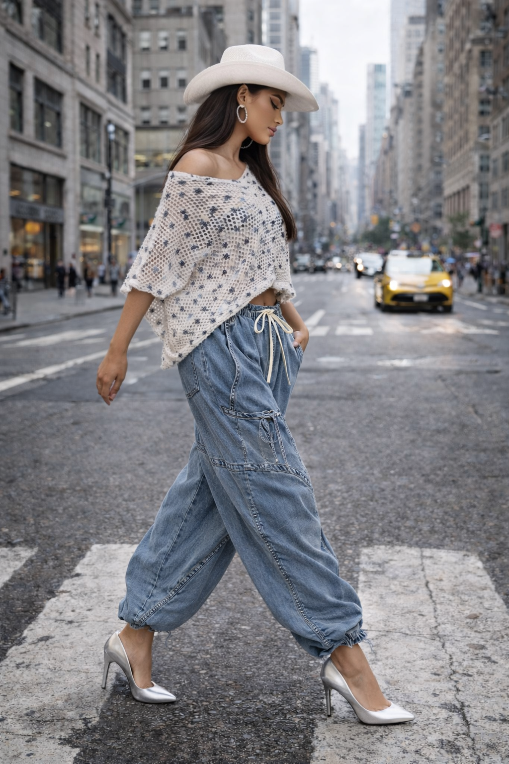 Urban Chic Drawstring Denim Cargo Pants